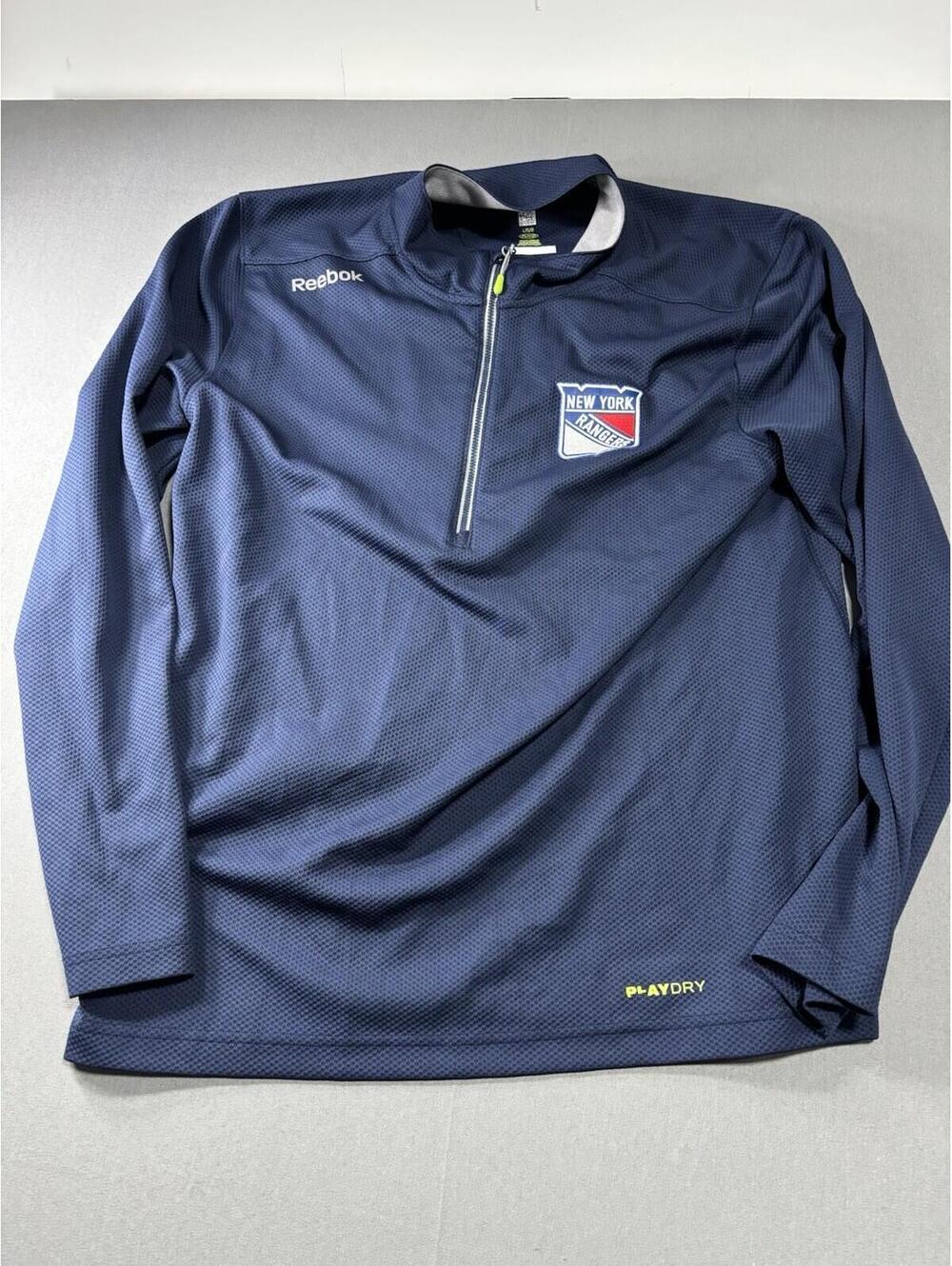 New York Rangers NHL Reebok Center Ice Collection 1/4 Zip Play Dry Blue Men L